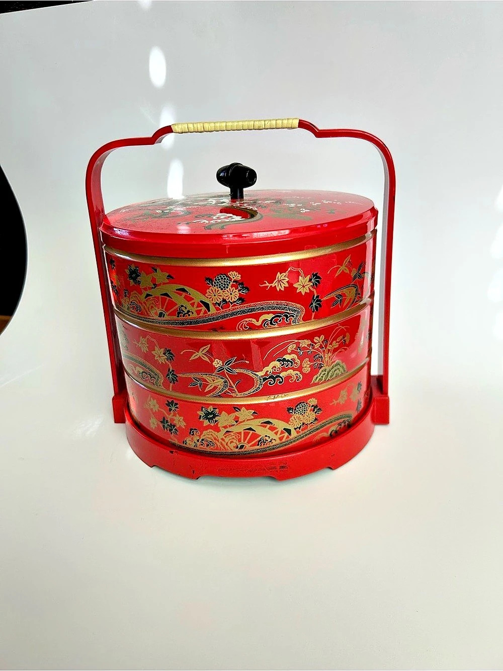 Vintage Red Japanese Stacking Lacquer Bento box Container Set